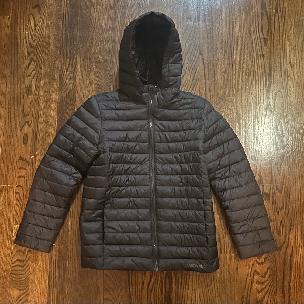 L (10-12) hardly worn Lands' End black kids puffer